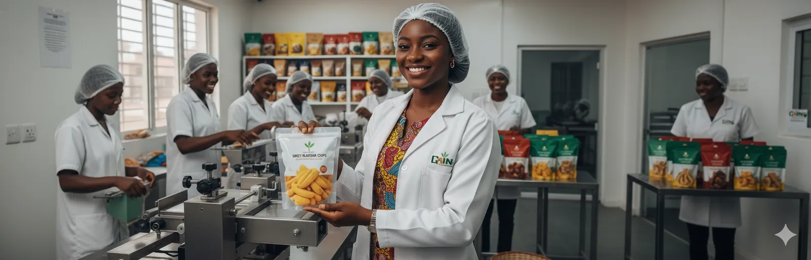 GBI Food Hub packaging and processing area showcasing packaged grocery products and hampers.